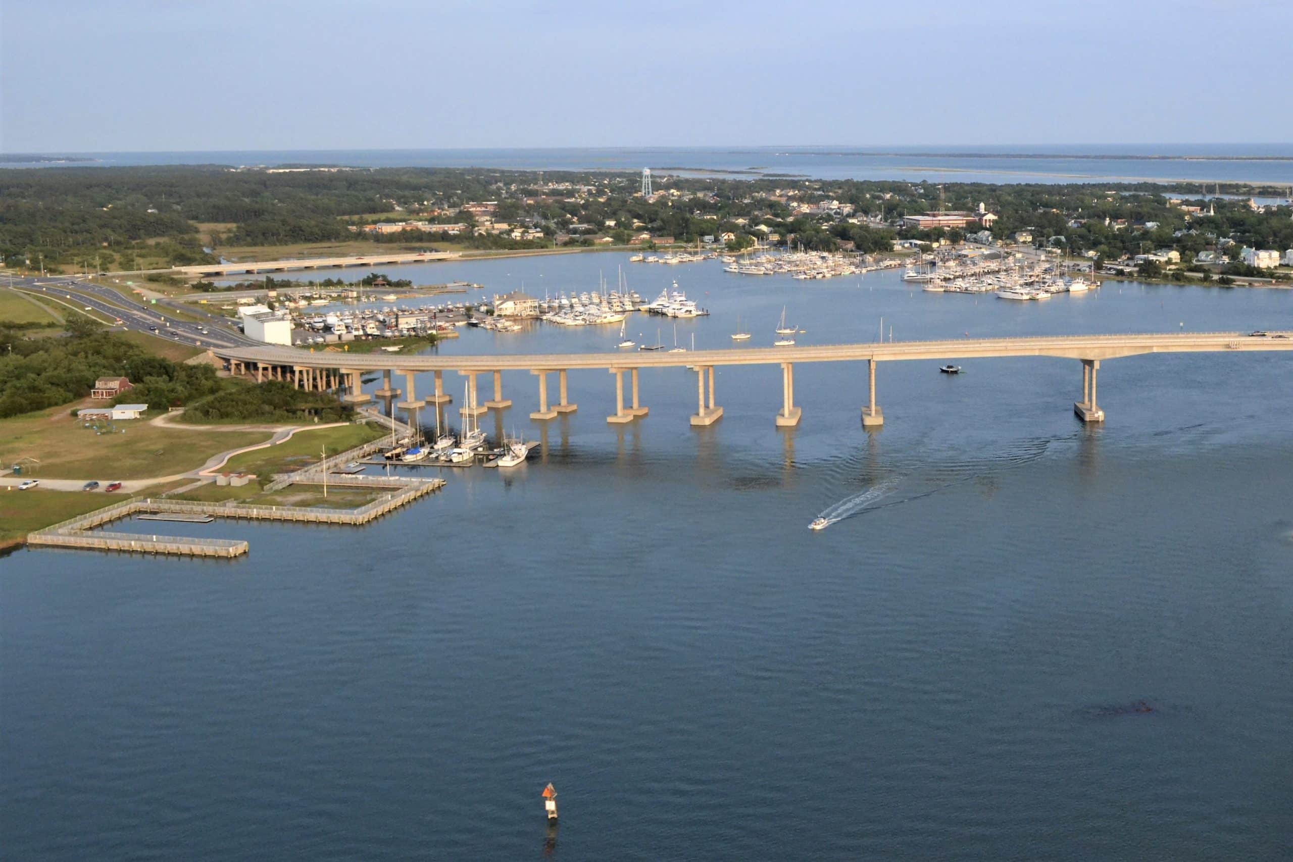 Aerial view of Gallants Channel and the bridge near Beaufort